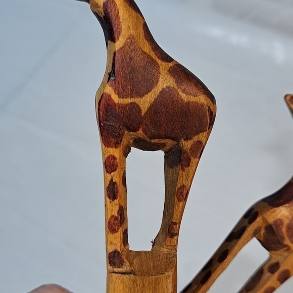 Vintage 1970's Hand Carved Wooden African Serving Utensils Giraffe Handles - Picture 3 of 12
